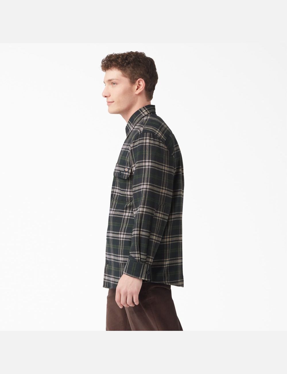 Green/Black Plaid Dickies FLEX Regular Fit Flannel Shirt Shirts | 184UFDMTH