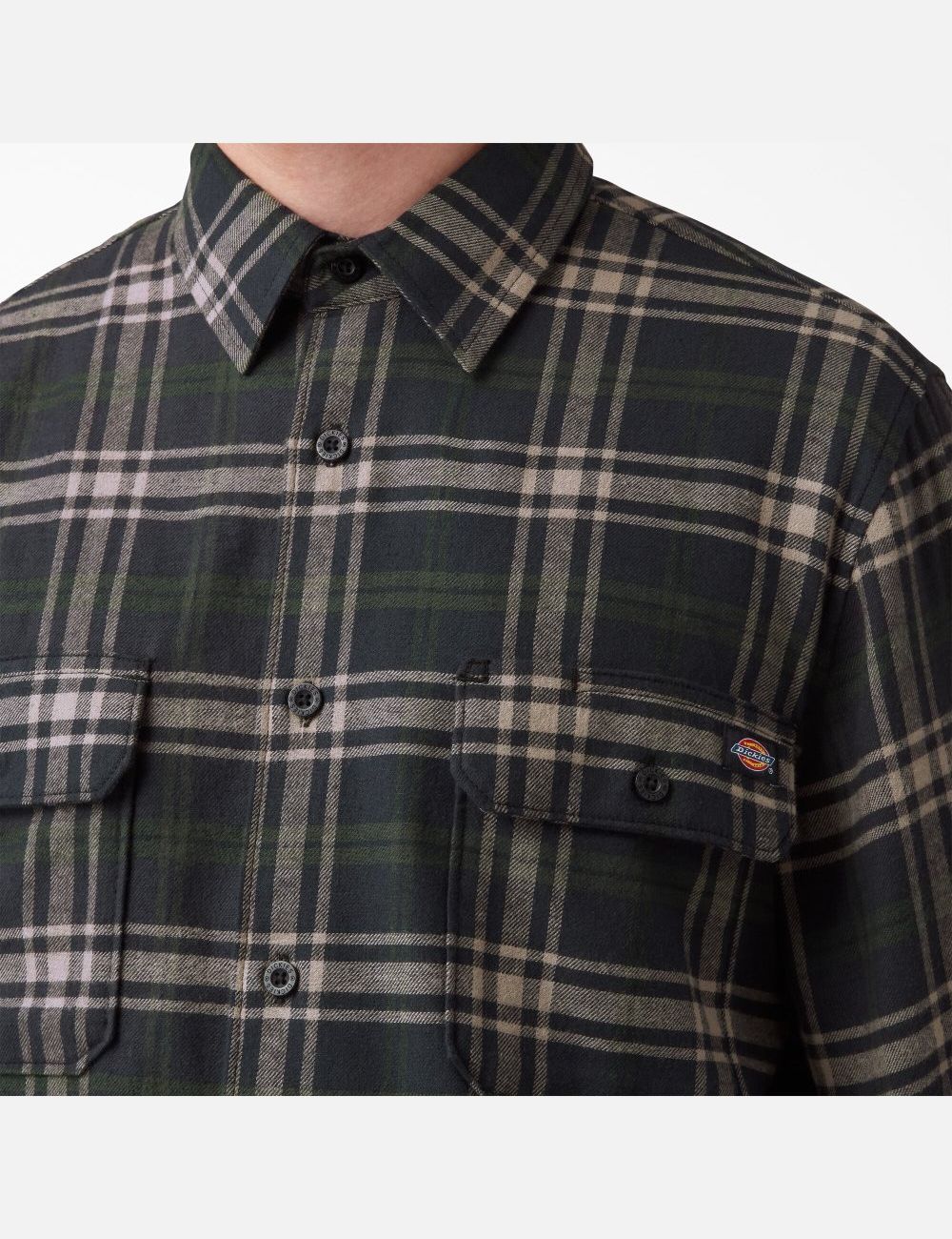 Green/Black Plaid Dickies FLEX Regular Fit Flannel Shirt Shirts | 184UFDMTH