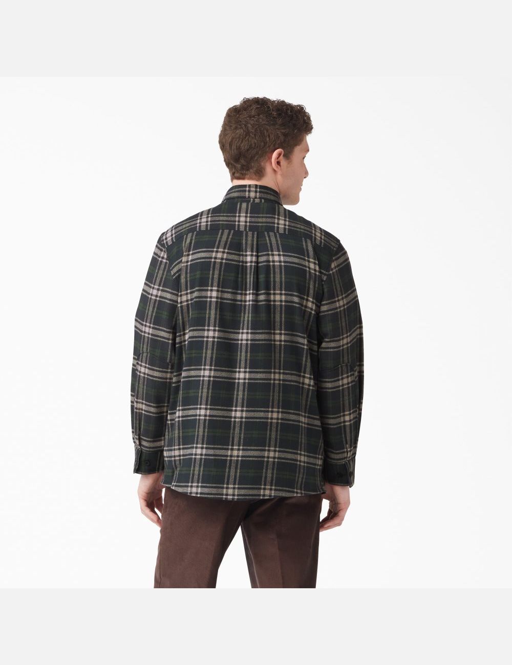 Green/Black Plaid Dickies FLEX Regular Fit Flannel Shirt Button Up | 489ZJOLAM