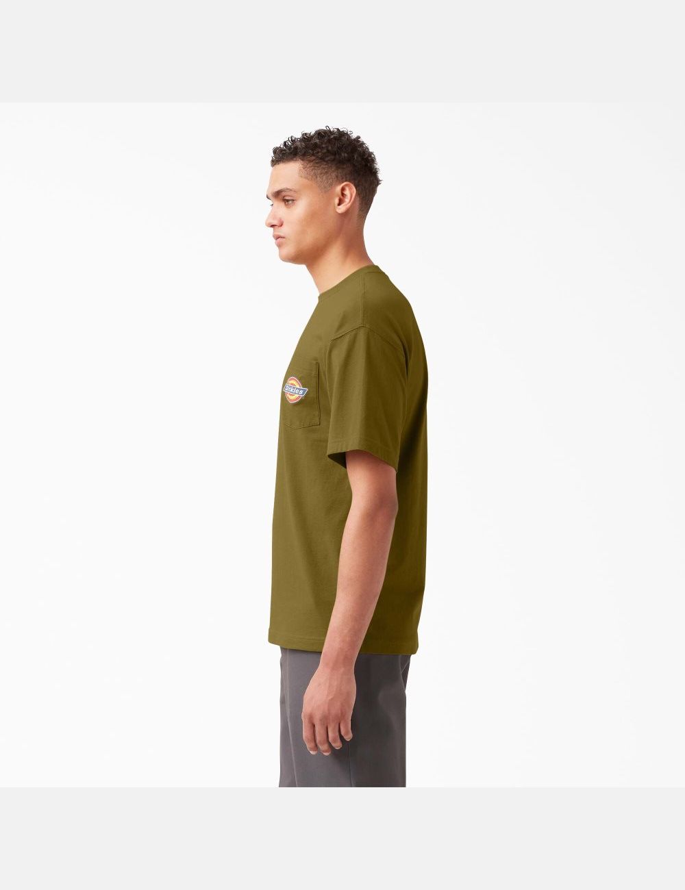 Green Moss Dickies Chest Logo Pocket T-Shirts | 869EFKPSH