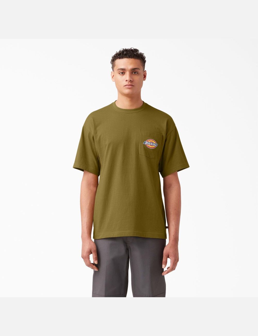 Green Moss Dickies Chest Logo Pocket T-Shirts | 869EFKPSH