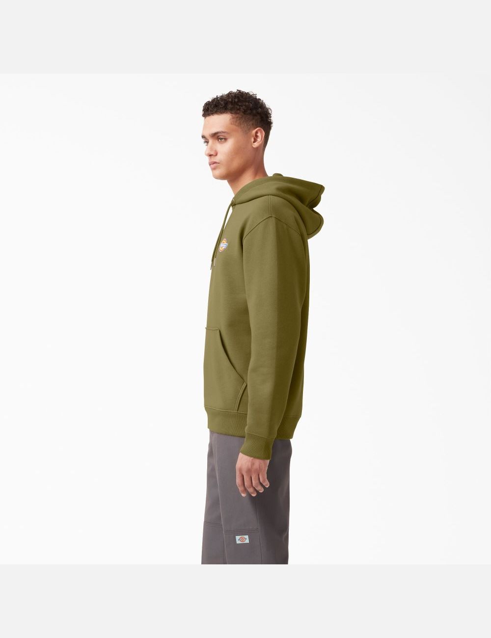 Green Moss Dickies Fleece Embroidered Chest Logo Hoodies | 074OYDVWZ