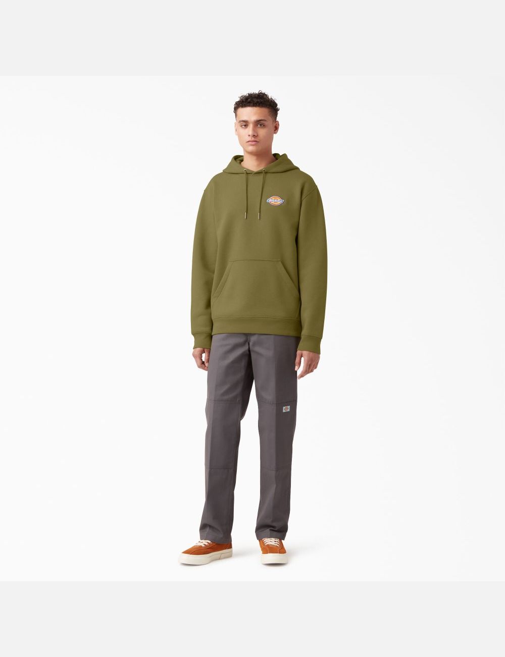 Green Moss Dickies Fleece Embroidered Chest Logo Hoodies | 074OYDVWZ