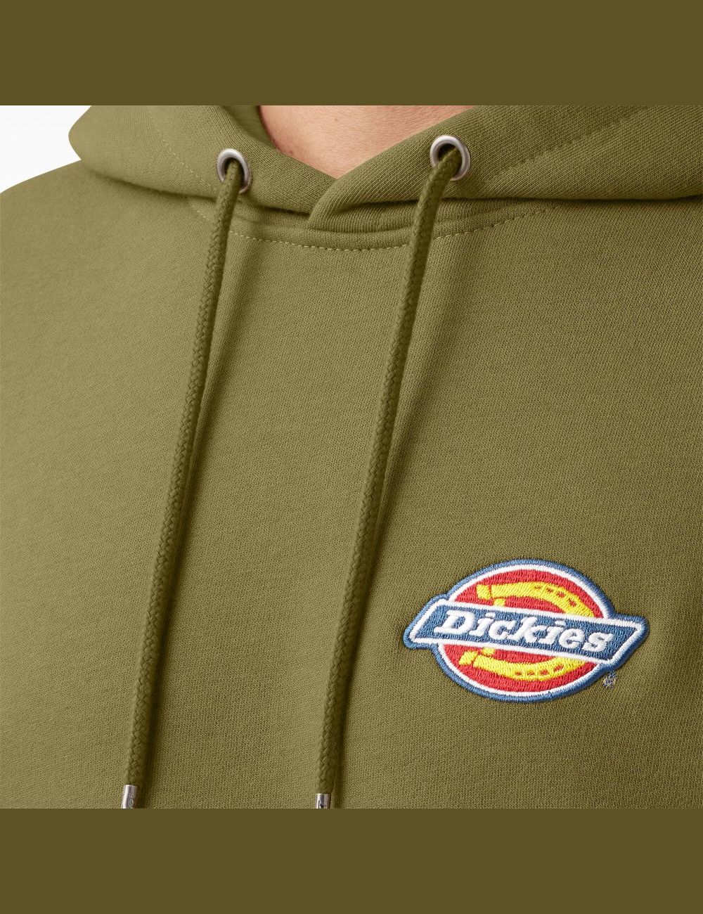 Green Moss Dickies Fleece Embroidered Chest Logo Hoodies | 074OYDVWZ