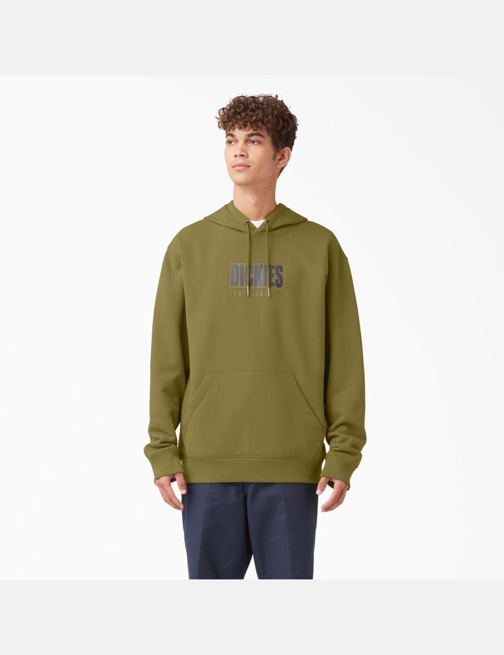 Green Moss Dickies Skateboarding Relief Fleece Hoodies | 150VQDMAL