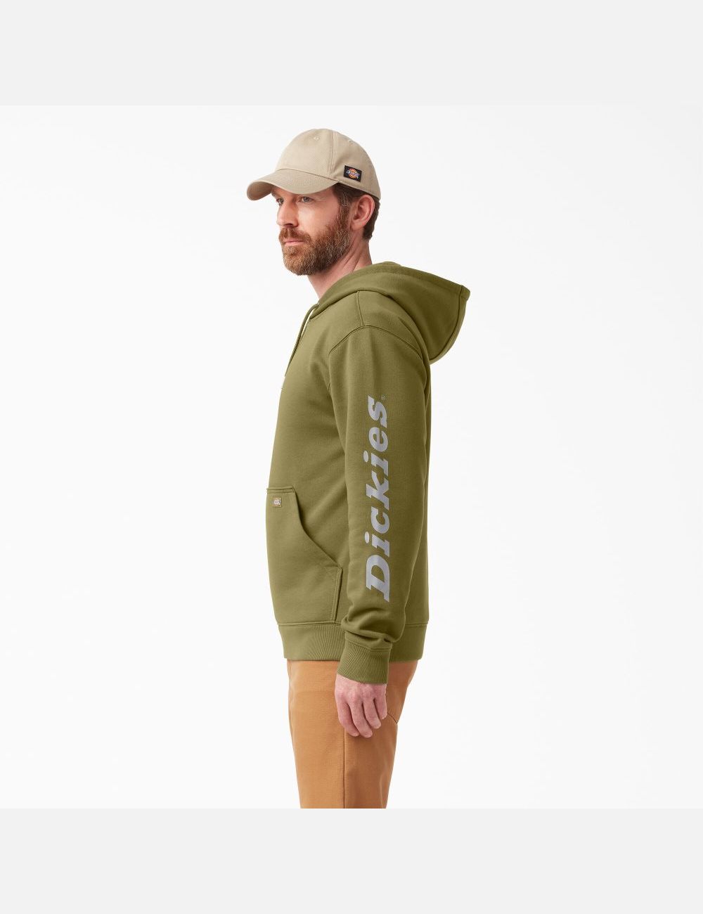 Green Moss Dickies Water Repellent Logo Sleeve Hoodies | 431OSYQTV