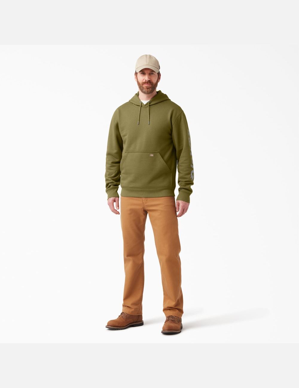 Green Moss Dickies Water Repellent Logo Sleeve Hoodies | 431OSYQTV