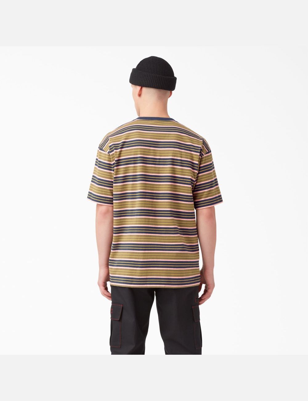 Green Moss Stripe Dickies Relaxed Fit Striped Pocket T-Shirts | 206PWIJOA