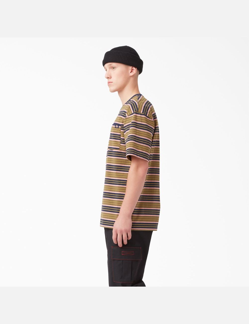 Green Moss Stripe Dickies Relaxed Fit Striped Pocket T-Shirts | 206PWIJOA