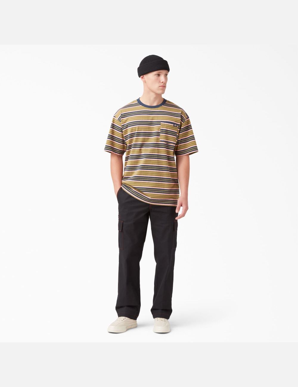 Green Moss Stripe Dickies Relaxed Fit Striped Pocket T-Shirts | 206PWIJOA