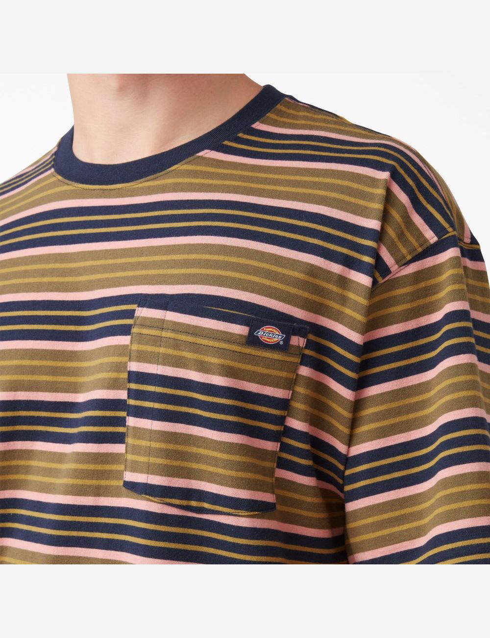 Green Moss Stripe Dickies Relaxed Fit Striped Pocket T-Shirts | 206PWIJOA