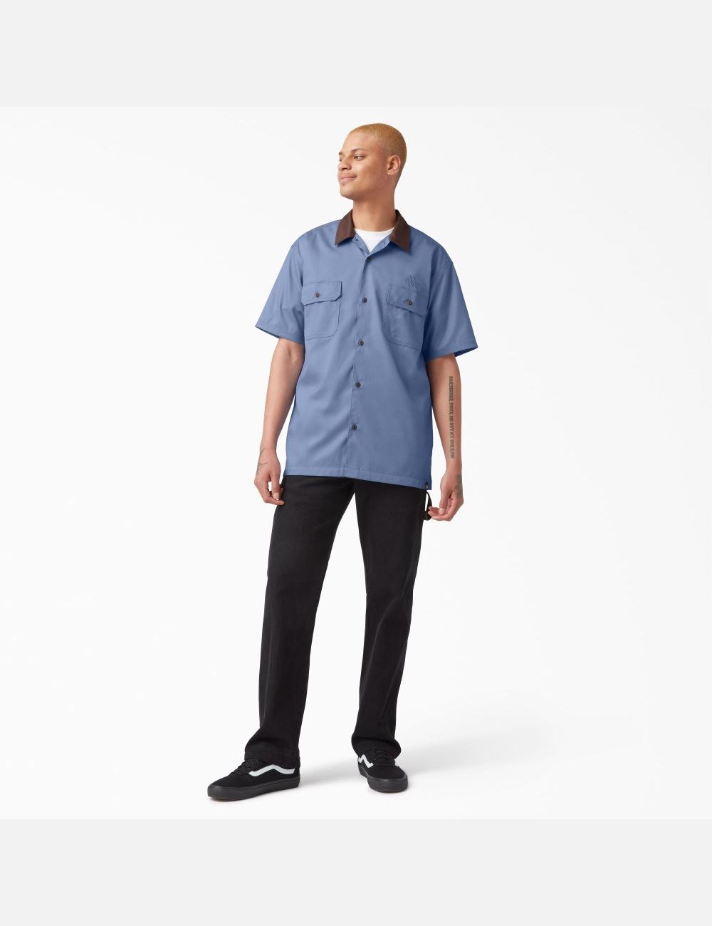 Gulf Blue Dickies Vincent Alvarez Block Collar Work Shirts | 740KLMFTO