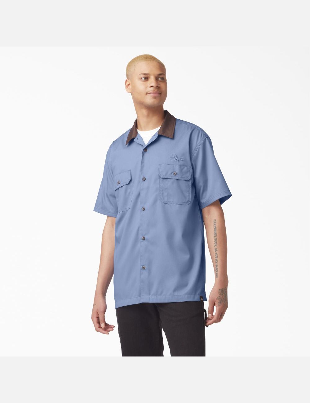 Gulf Blue Dickies Vincent Alvarez Block Collar Work Shirts | 740KLMFTO