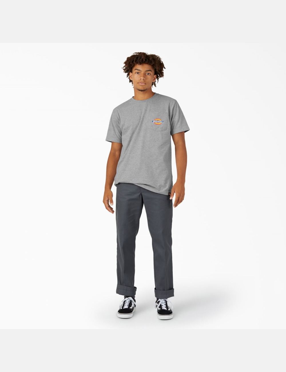 Heather Gray Dickies Chest Logo Pocket T-Shirts | 319YFMHXB