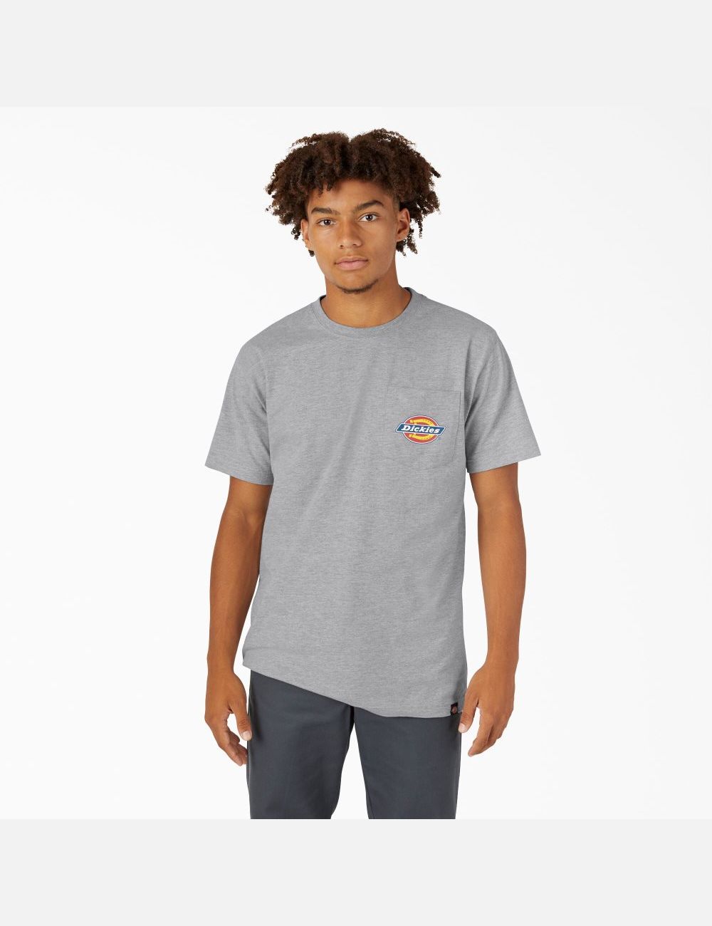 Heather Gray Dickies Chest Logo Pocket T-Shirts | 319YFMHXB