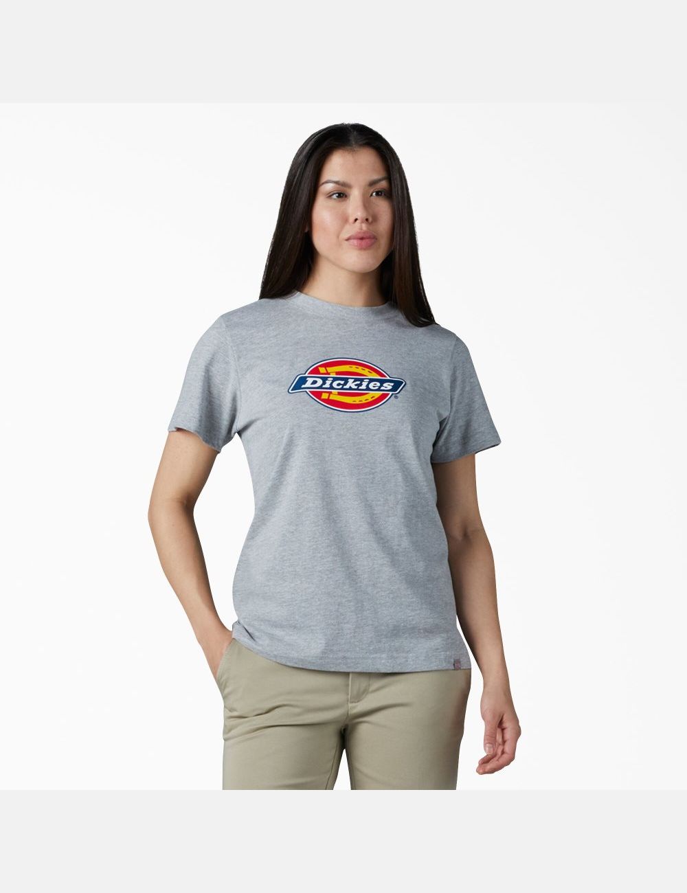 Heather Gray Dickies Graphic Logo T-Shirts | 895YDQAEP