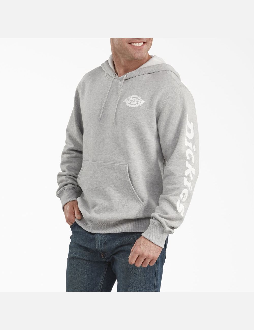 Heather Gray Dickies Logo Sleeve Fleece Hoodies | 307HWGSFT