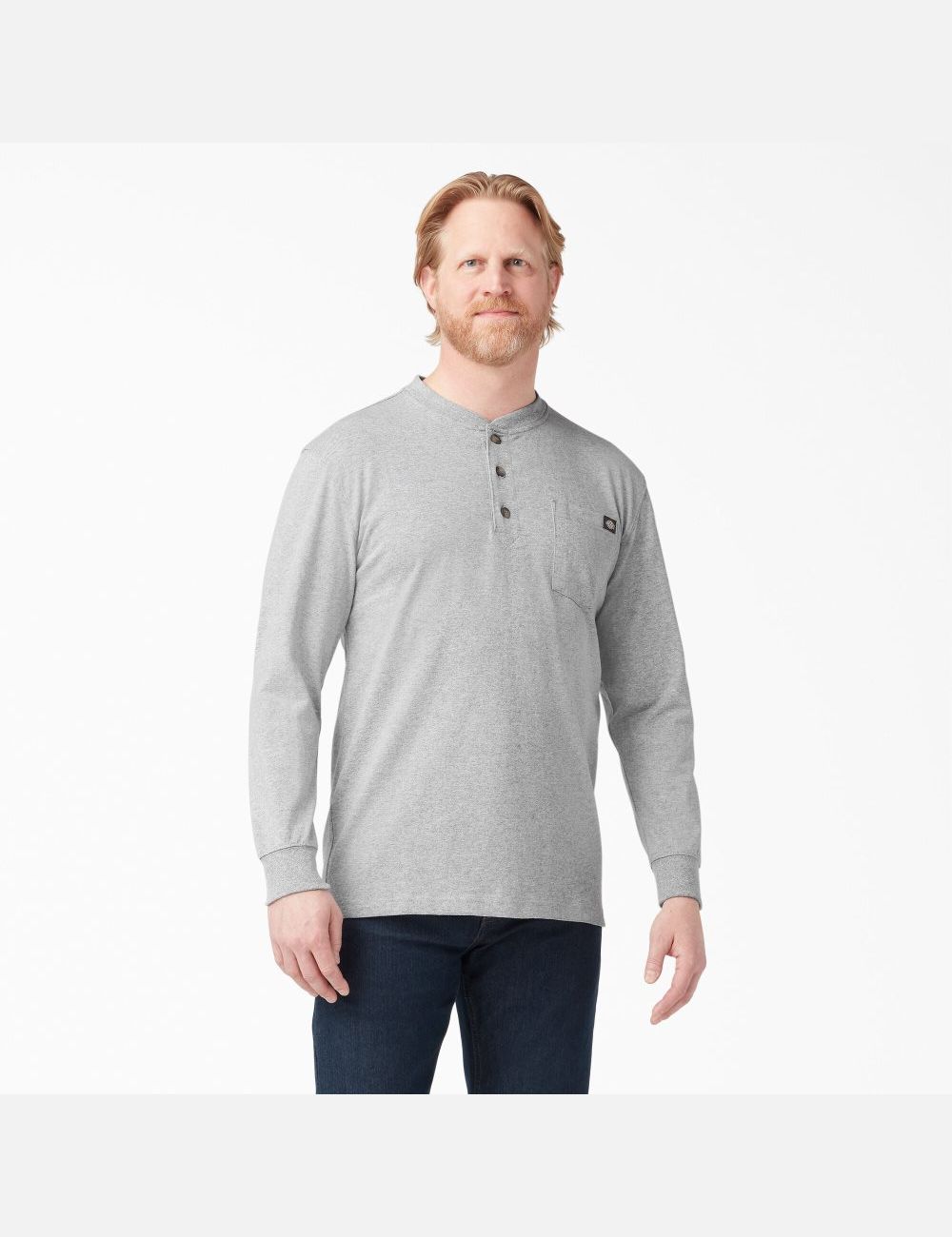 Heather Gray Dickies Long Sleeve Heavyweight Henley T-Shirts | 715UJWIAH