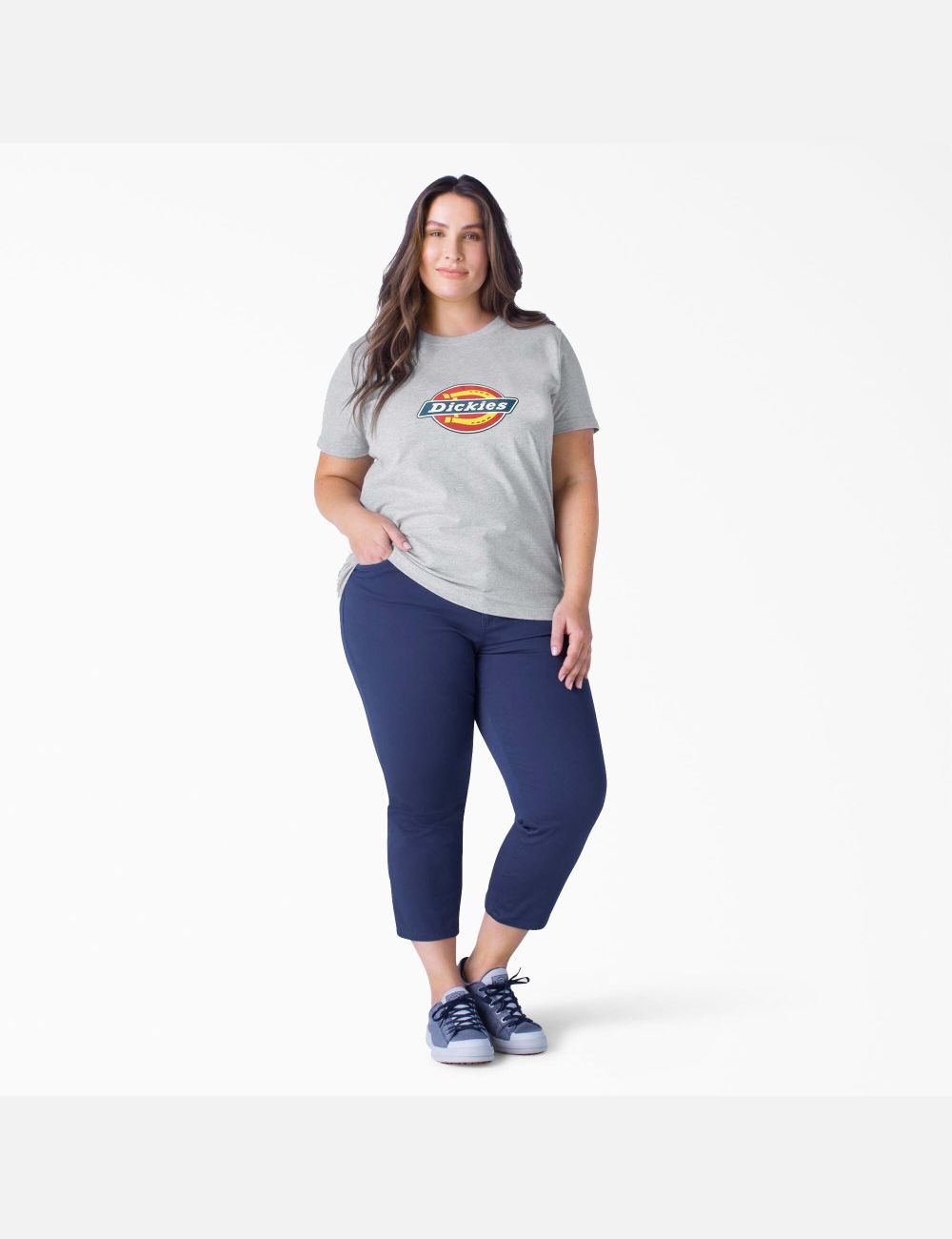 Heather Gray Dickies Plus Logo Graphic T-Shirts | 069EJPRMX