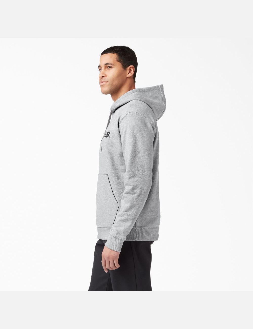 Heather Gray Dickies Script Logo Fleece Hoodies | 923NRIDBL