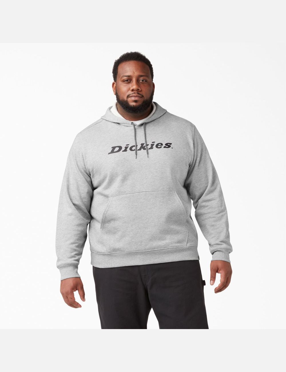 Heather Gray Dickies Script Logo Fleece Hoodies | 923NRIDBL