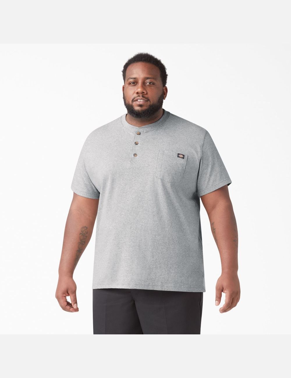 Heather Gray Dickies Short Sleeve Heavyweight Henley Shirts | 031FRKMGT