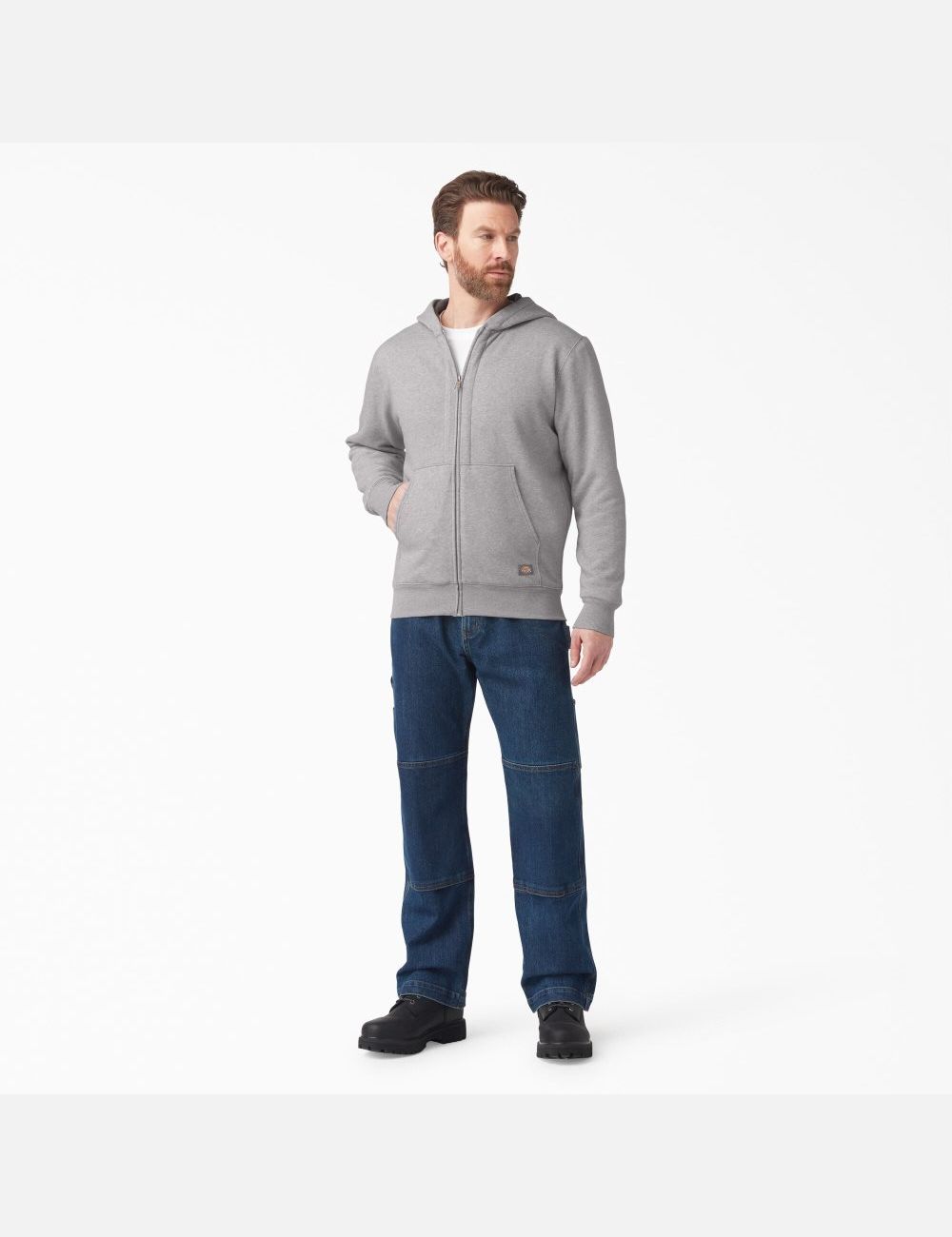 Heather Gray Dickies Thermal Lined Full-Zip Fleece with DWR Hoodies | 891CXKNIF