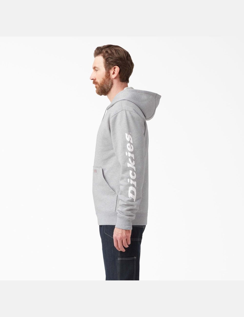 Heather Gray Dickies Water Repellent Logo Sleeve Hoodies | 280NRPMZV