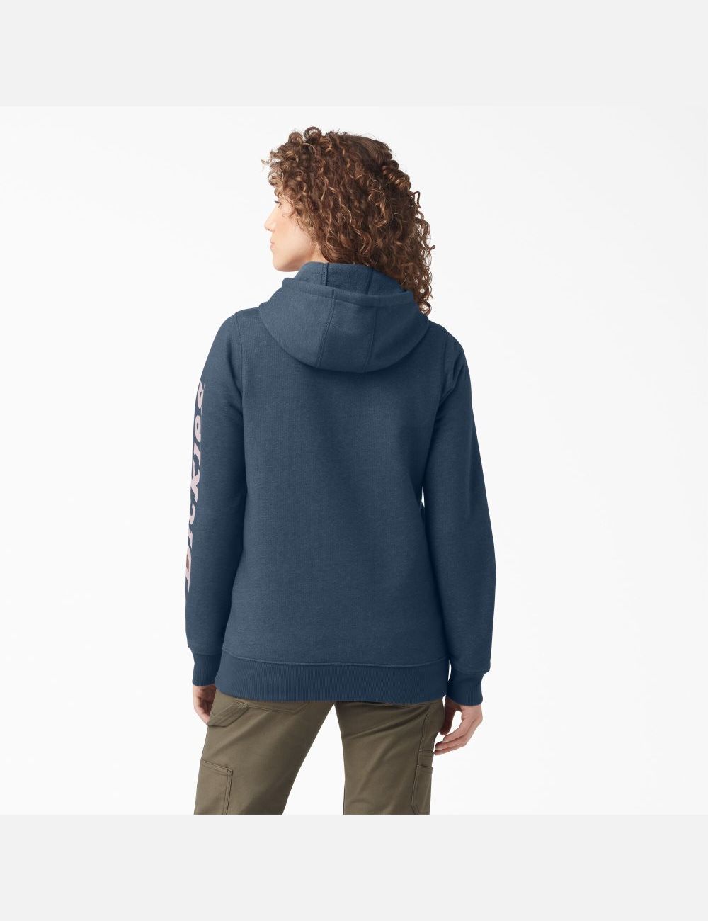 Heather Navy Dickies Heavyweight Logo Sleeve Hoodies | 579FMAKHG