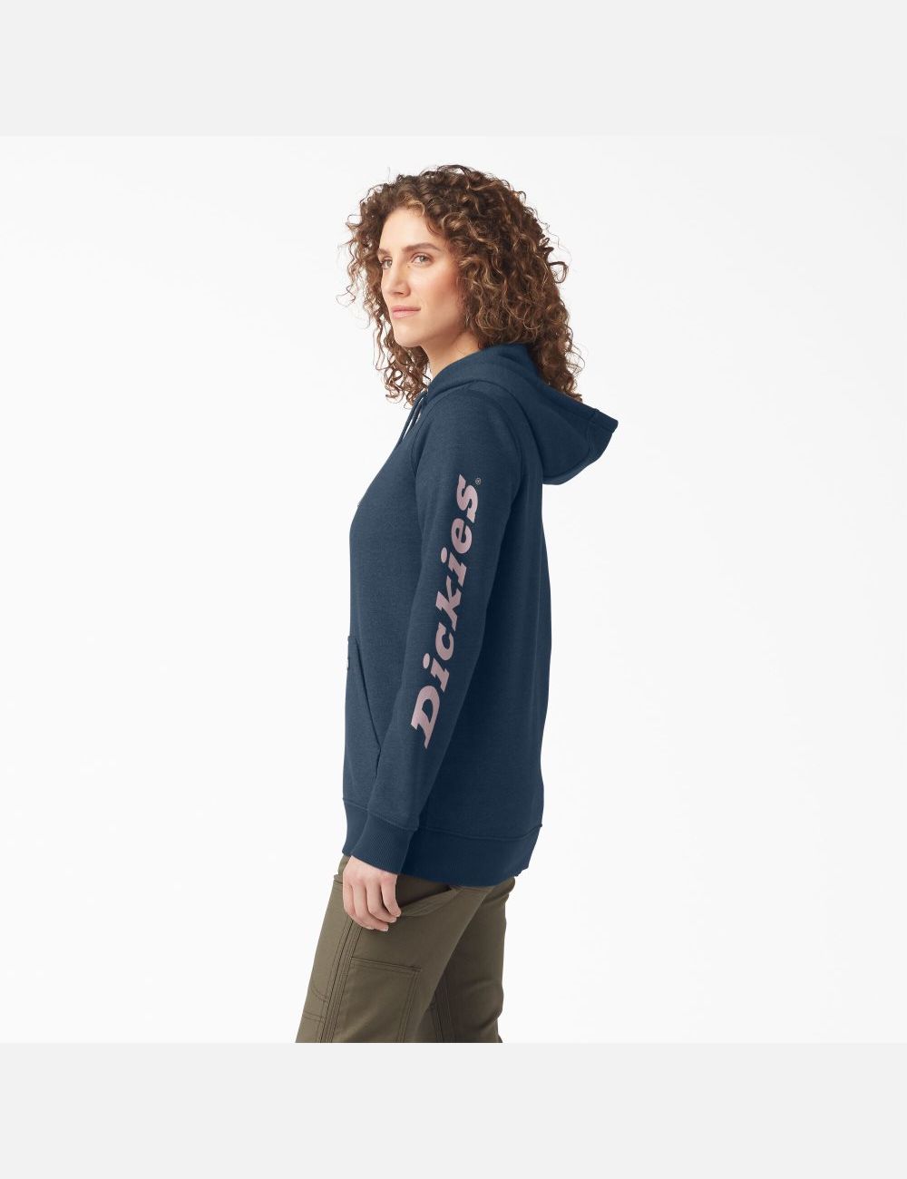 Heather Navy Dickies Heavyweight Logo Sleeve Hoodies | 579FMAKHG