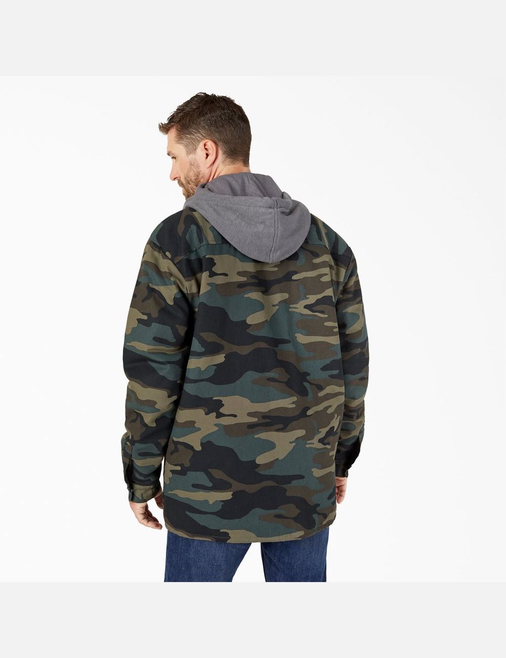 Hunter Green Camo Dickies Hydroshield Duck Hooded Shirt Jackets | 462BWXZUN