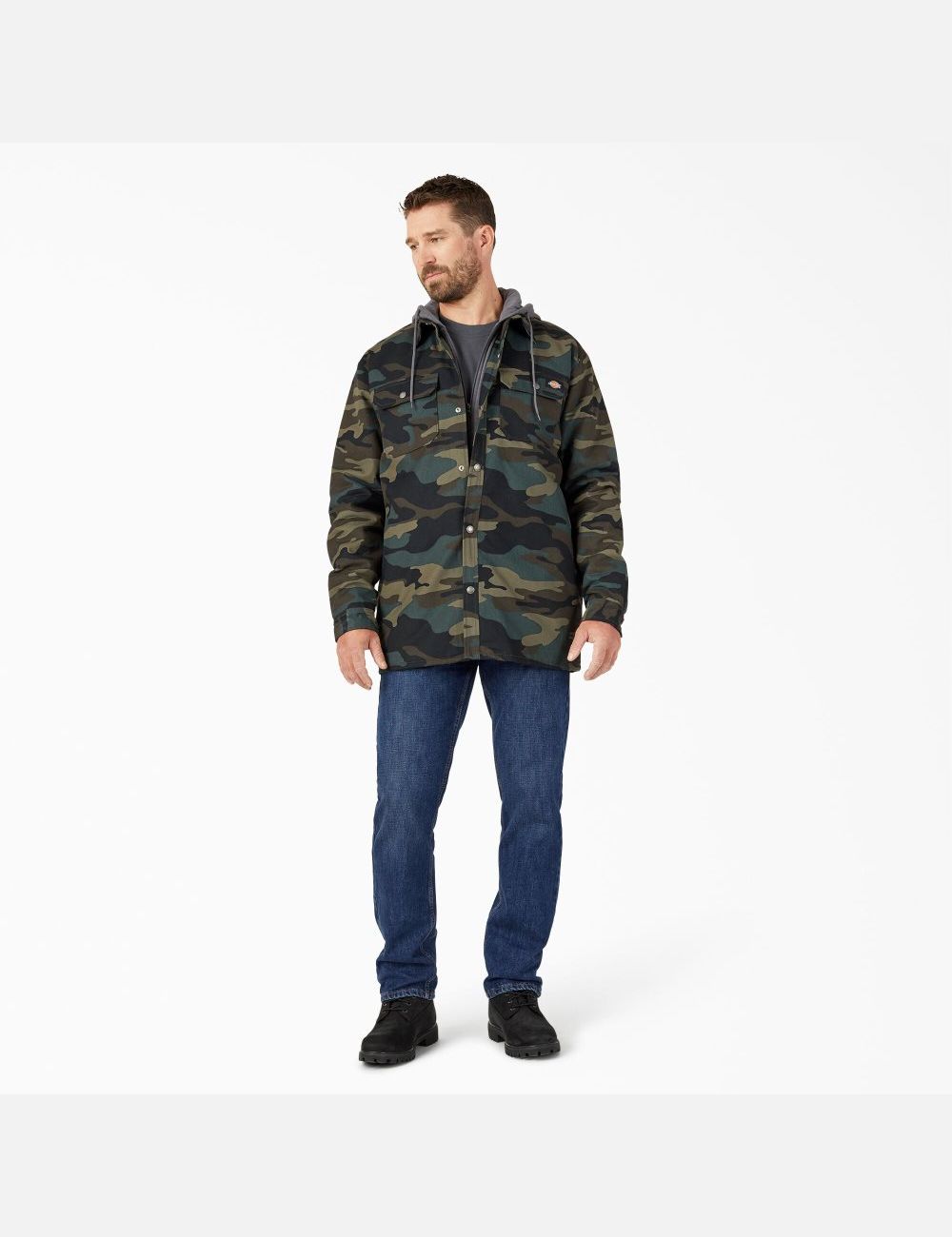 Hunter Green Camo Dickies Hydroshield Duck Hooded Shirt Jackets | 462BWXZUN