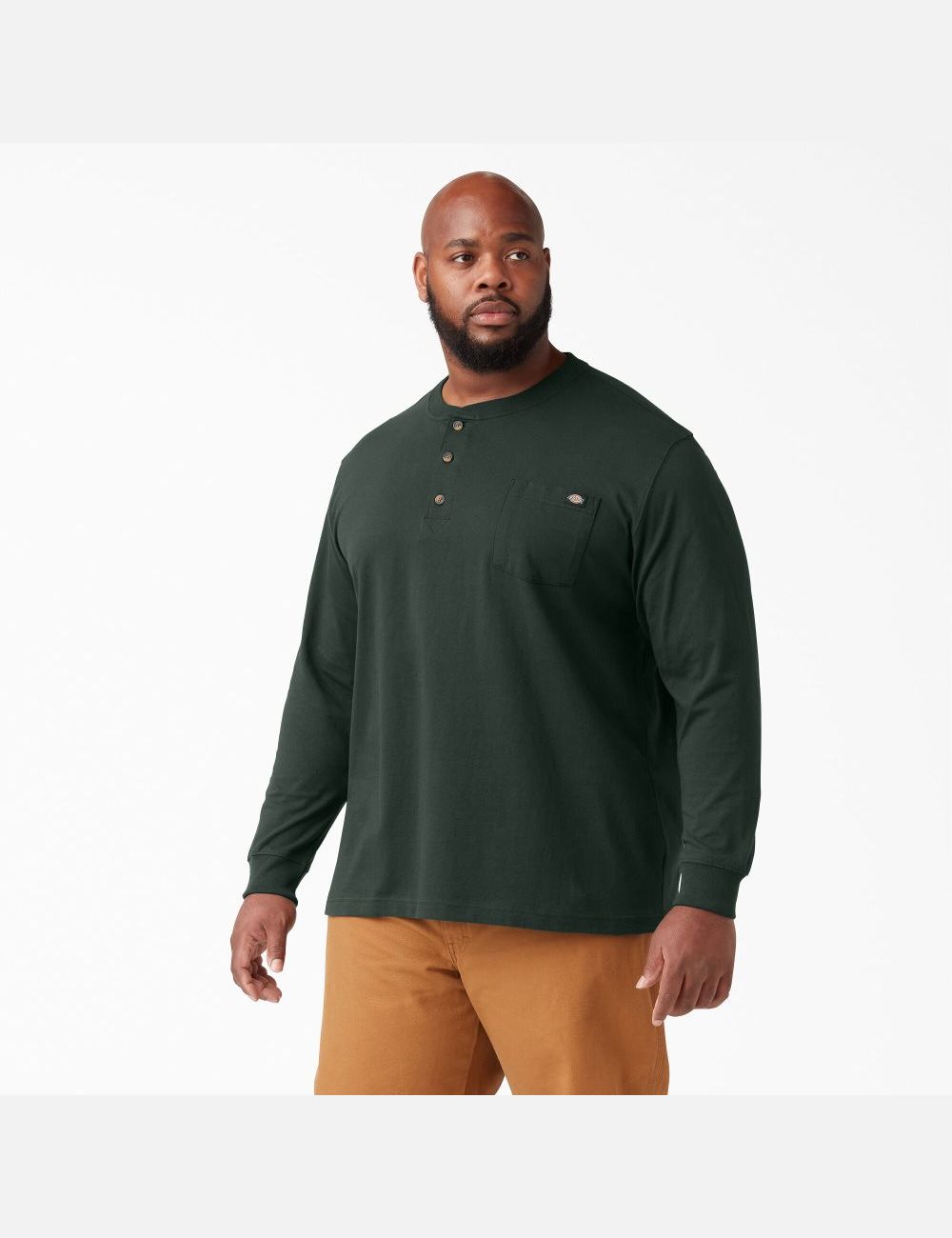 Hunter Green Dickies Long Sleeve Heavyweight Henley Shirts | 428YWZIXF