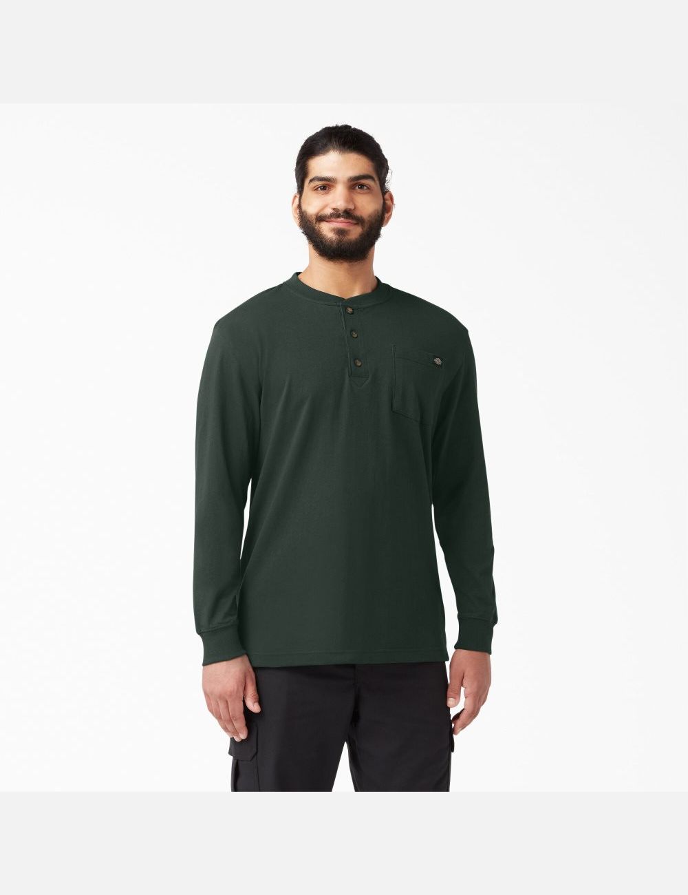 Hunter Green Dickies Long Sleeve Heavyweight Henley Shirts | 428YWZIXF