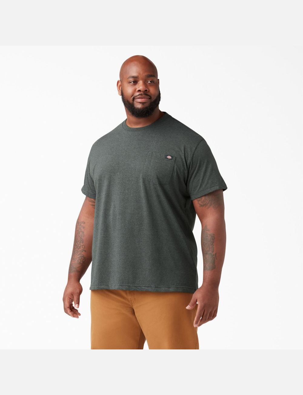 Hunter Green Dickies Short Sleeve Heavyweight Heathered Shirts | 726YHTFAD