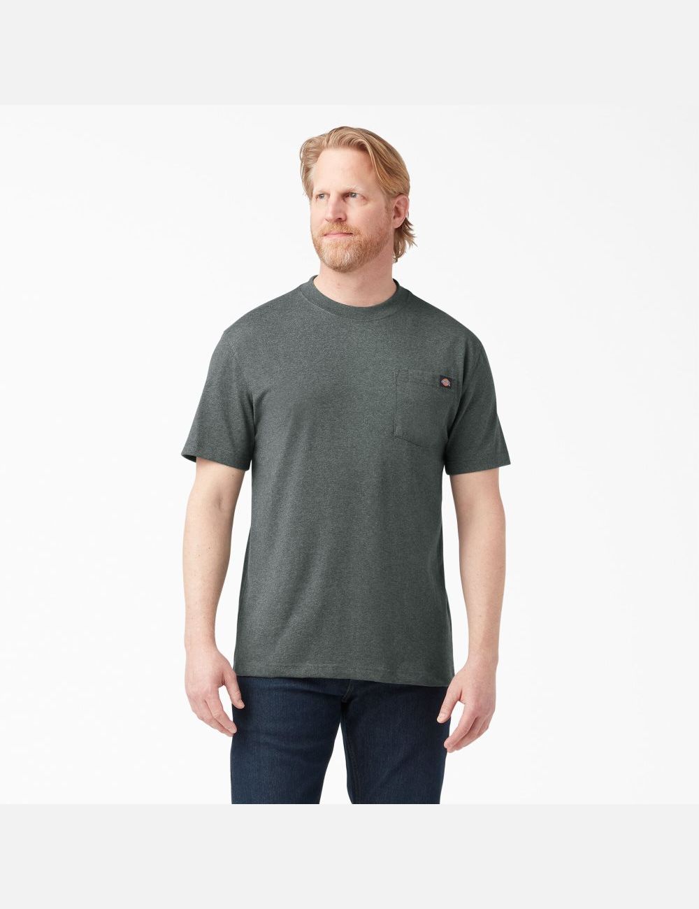 Hunter Green Dickies Short Sleeve Heavyweight Heathered Shirts | 726YHTFAD