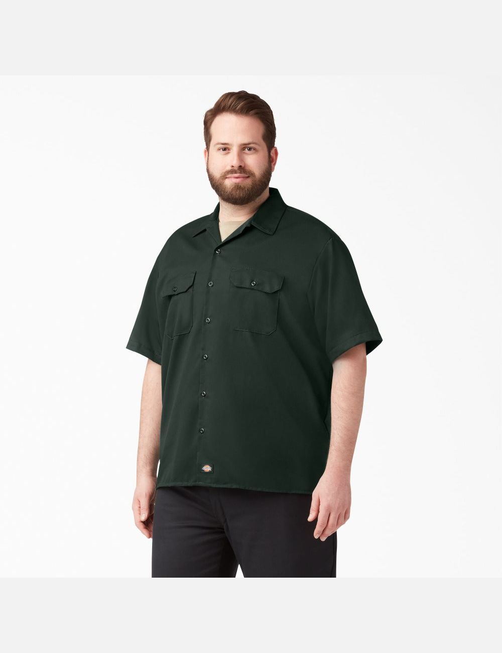 Hunter Green Dickies Short Sleeve Shirts | 968KALNRB