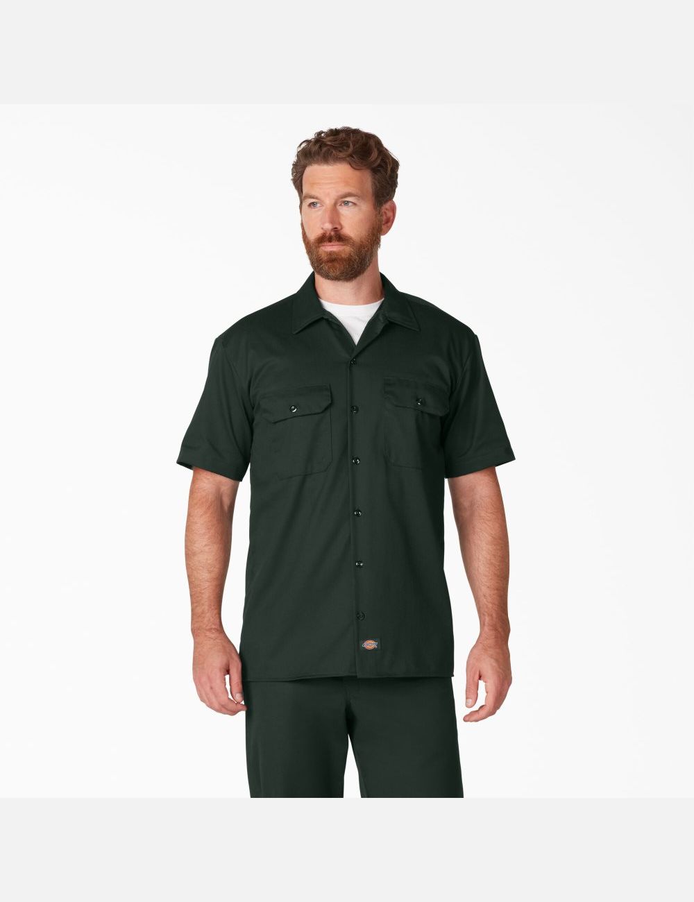 Hunter Green Dickies Short Sleeve Shirts | 968KALNRB