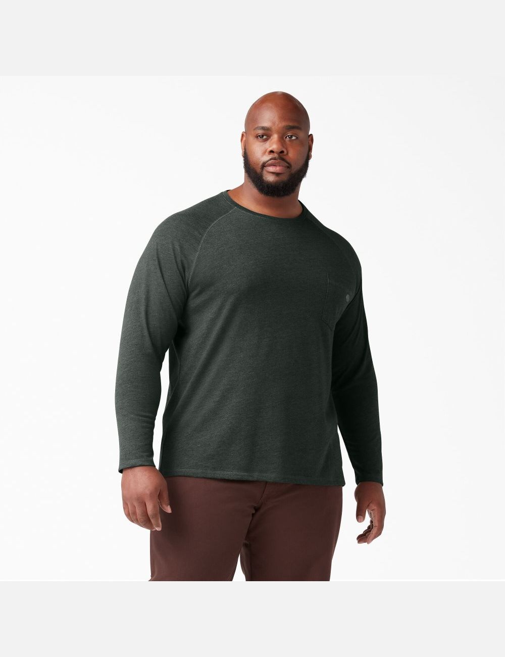 Hunter Green Heather Dickies Cooling Long Sleeve Shirts | 825KFGQSP