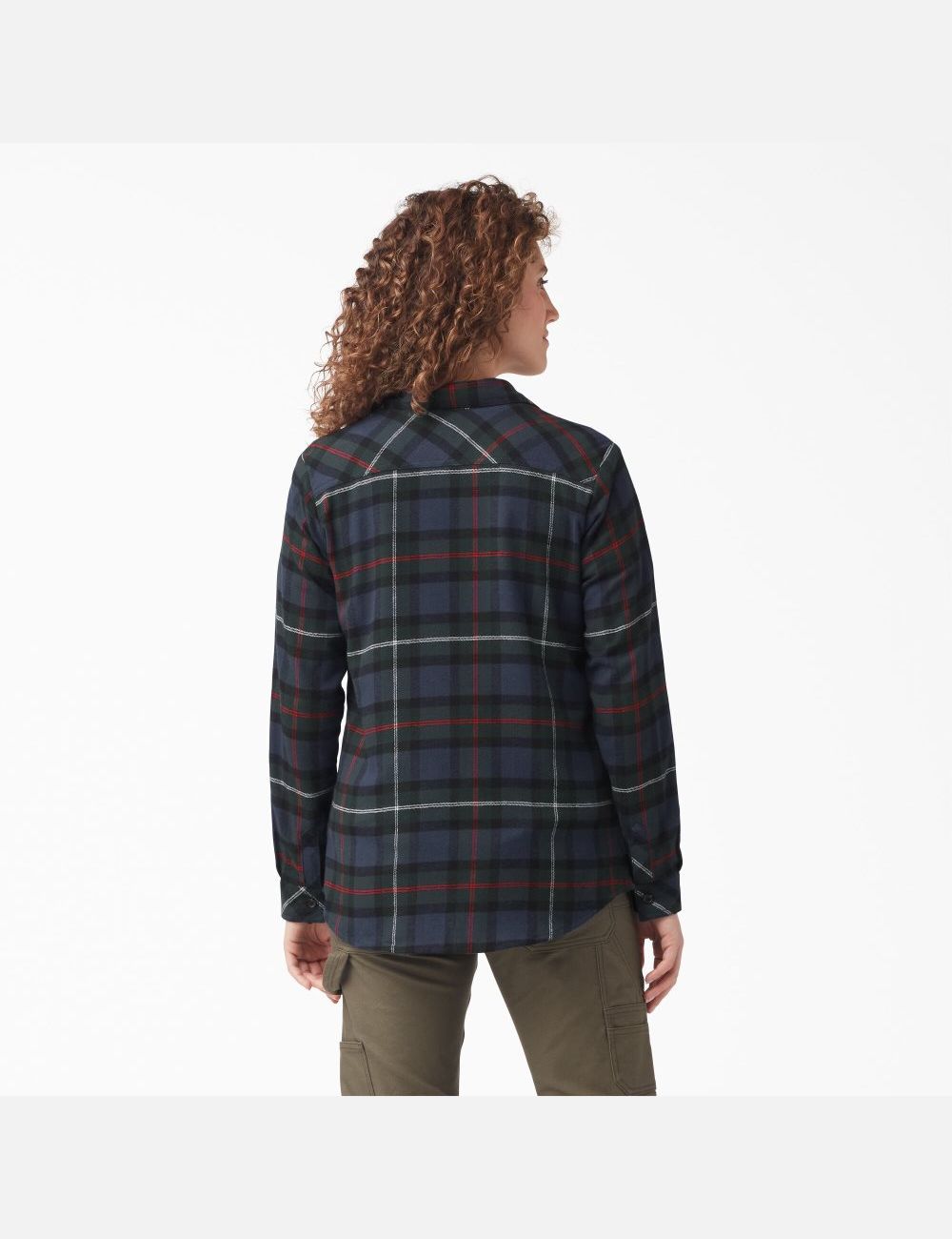 Ink Navy Tartan Dickies Plaid Flannel Long Sleeve Shirt Button Up | 853PASQCT