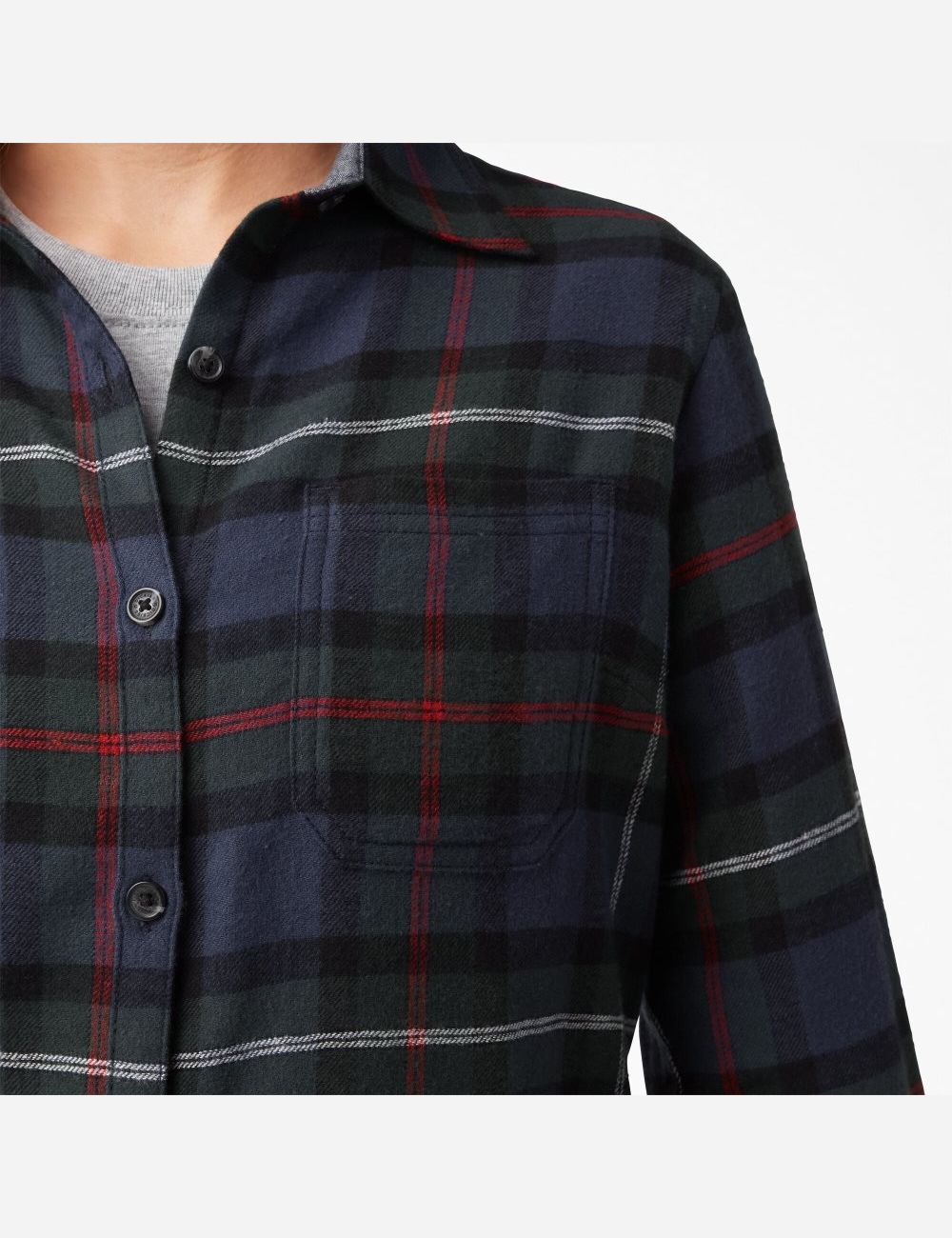 Ink Navy Tartan Dickies Plaid Flannel Long Sleeve Shirt Button Up | 853PASQCT