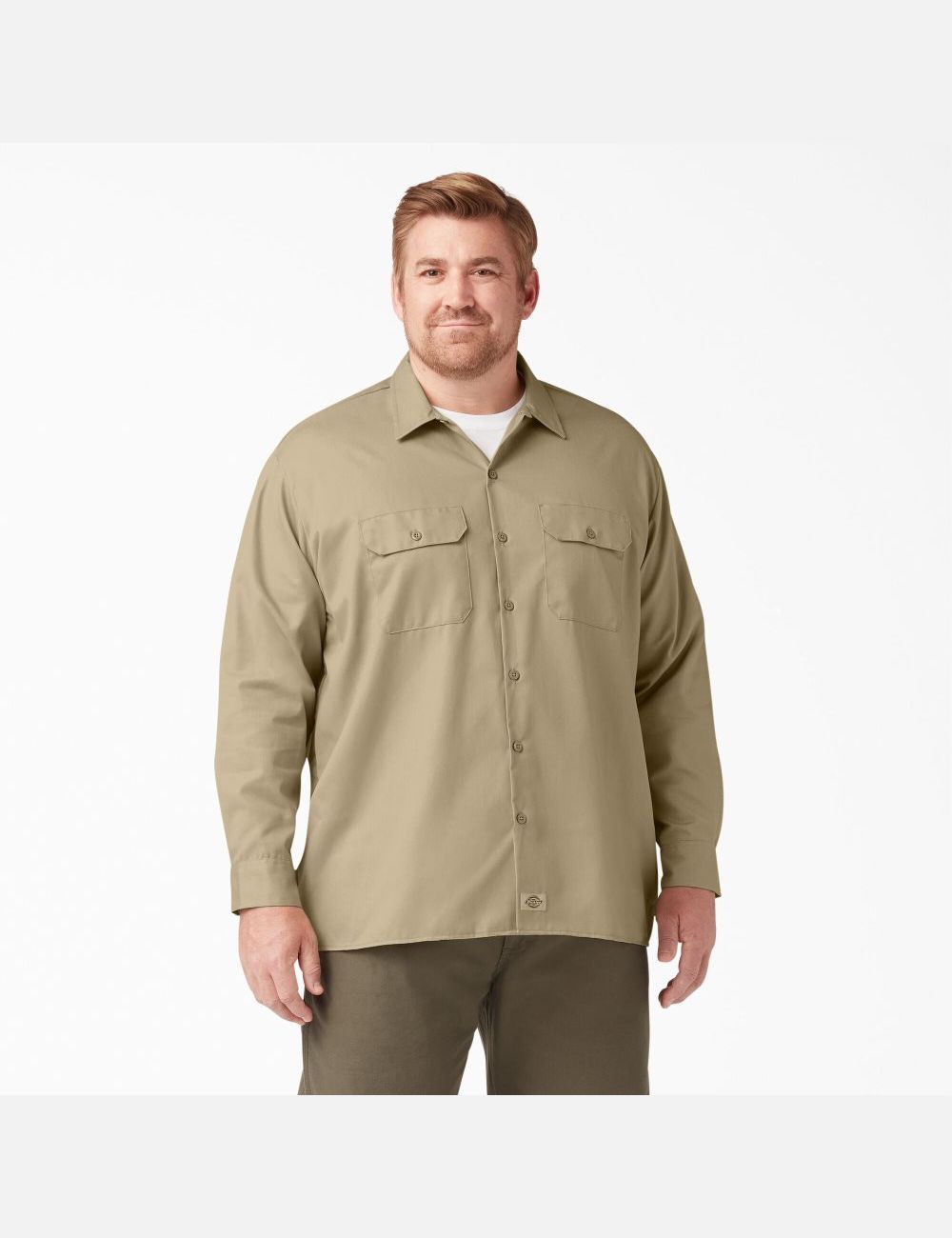 Khaki Dickies Long Sleeve Work Shirts | 894NDWIZY