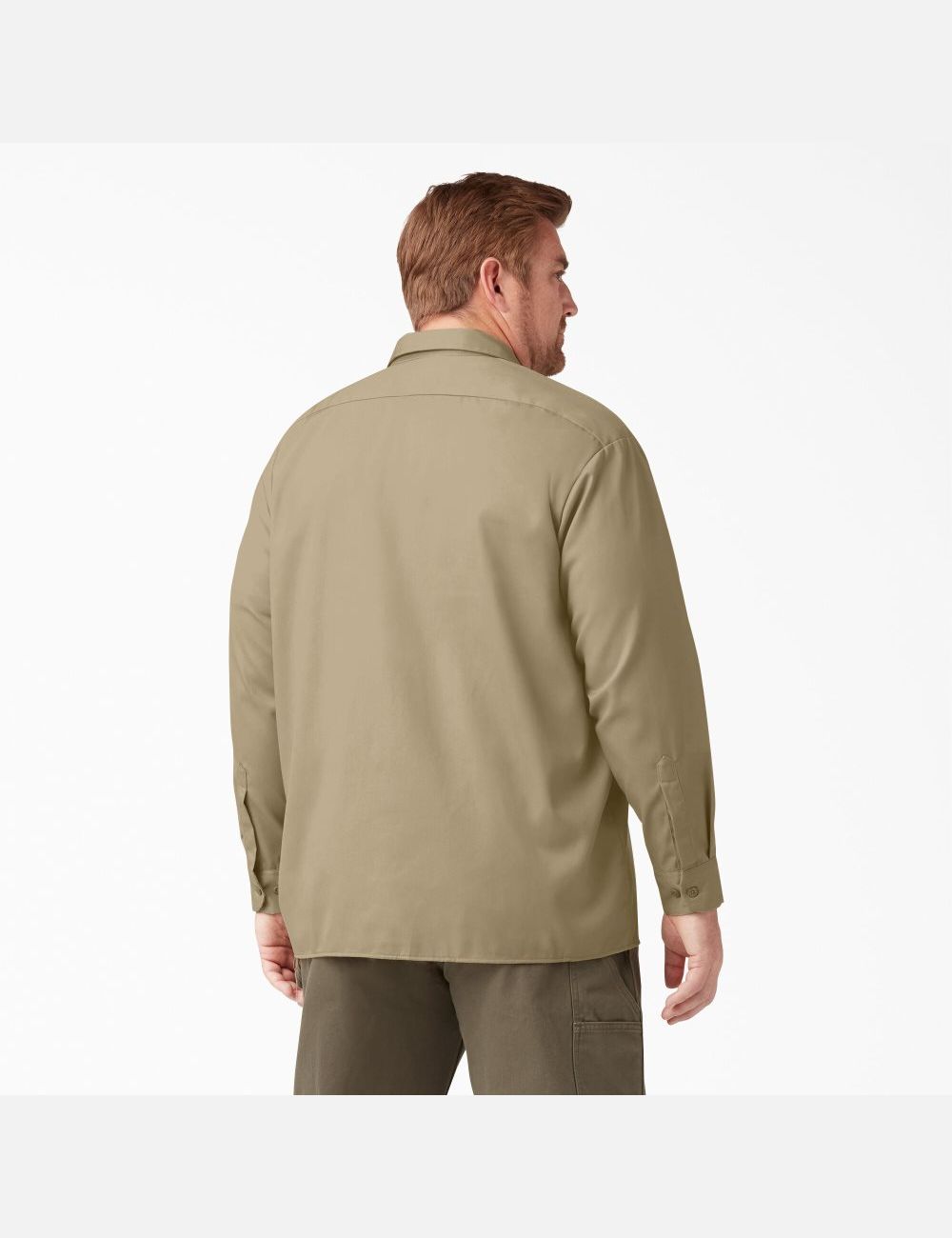 Khaki Dickies Long Sleeve Work Shirts | 894NDWIZY