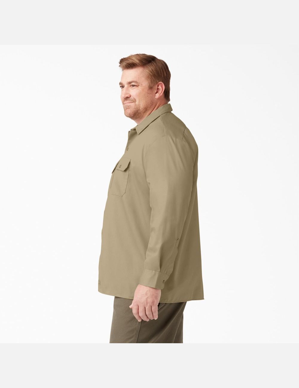 Khaki Dickies Long Sleeve Work Shirts | 894NDWIZY