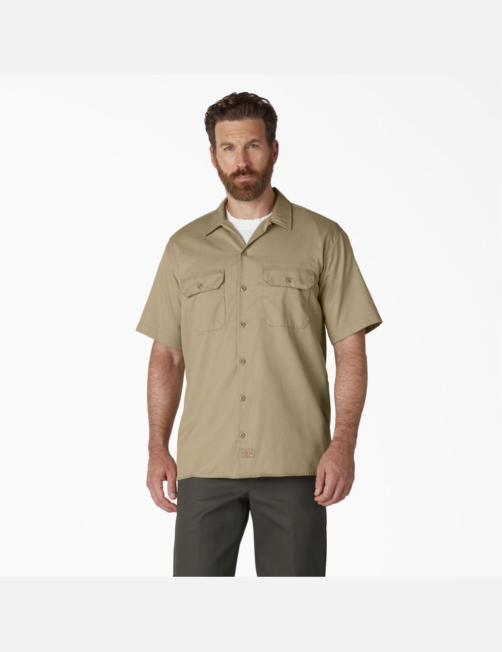 Khaki Dickies Short Sleeve Shirts | 412TKDMBV