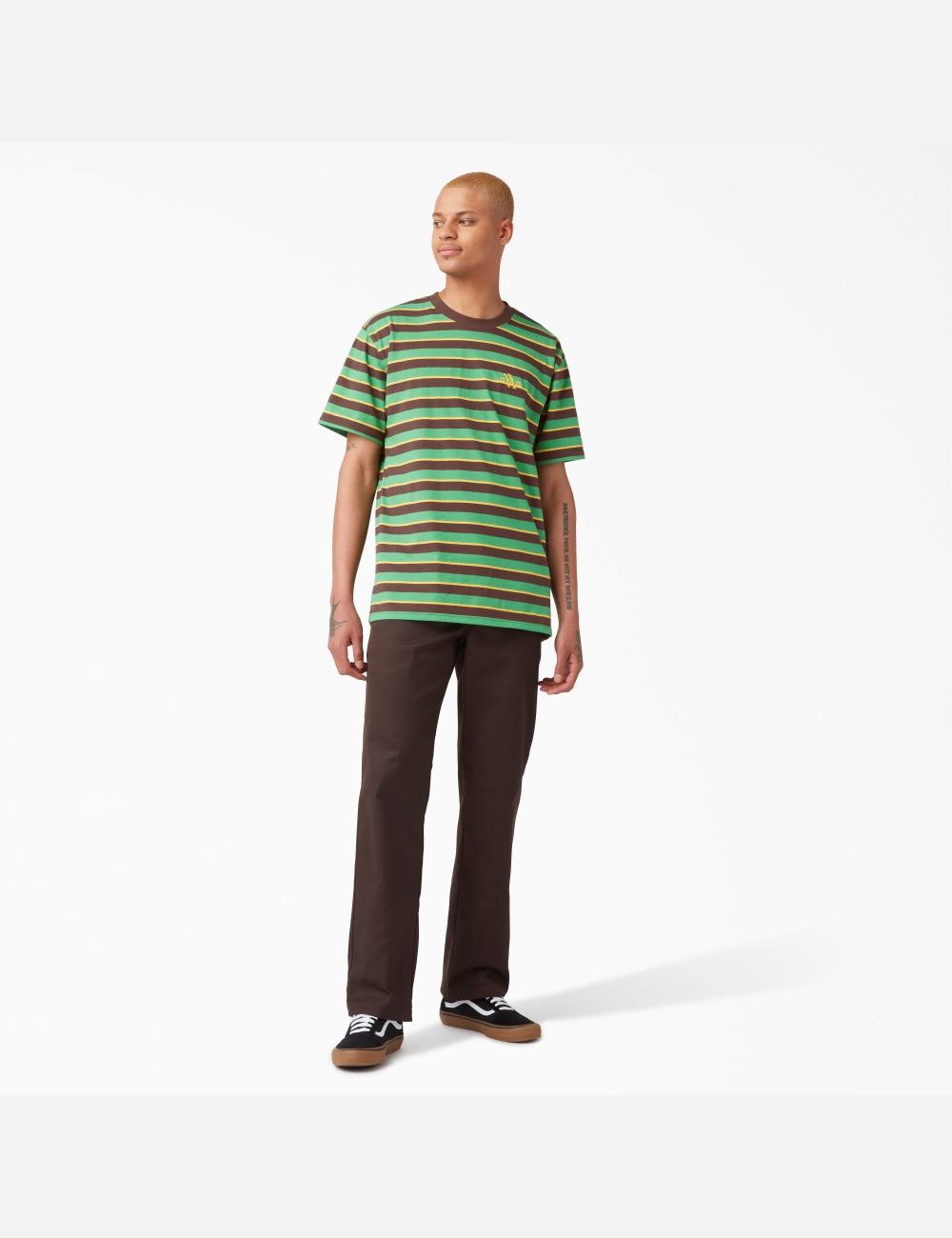 Leaf Green Stripe Dickies Vincent Alvarez Striped T-Shirts | 672IOUEVD