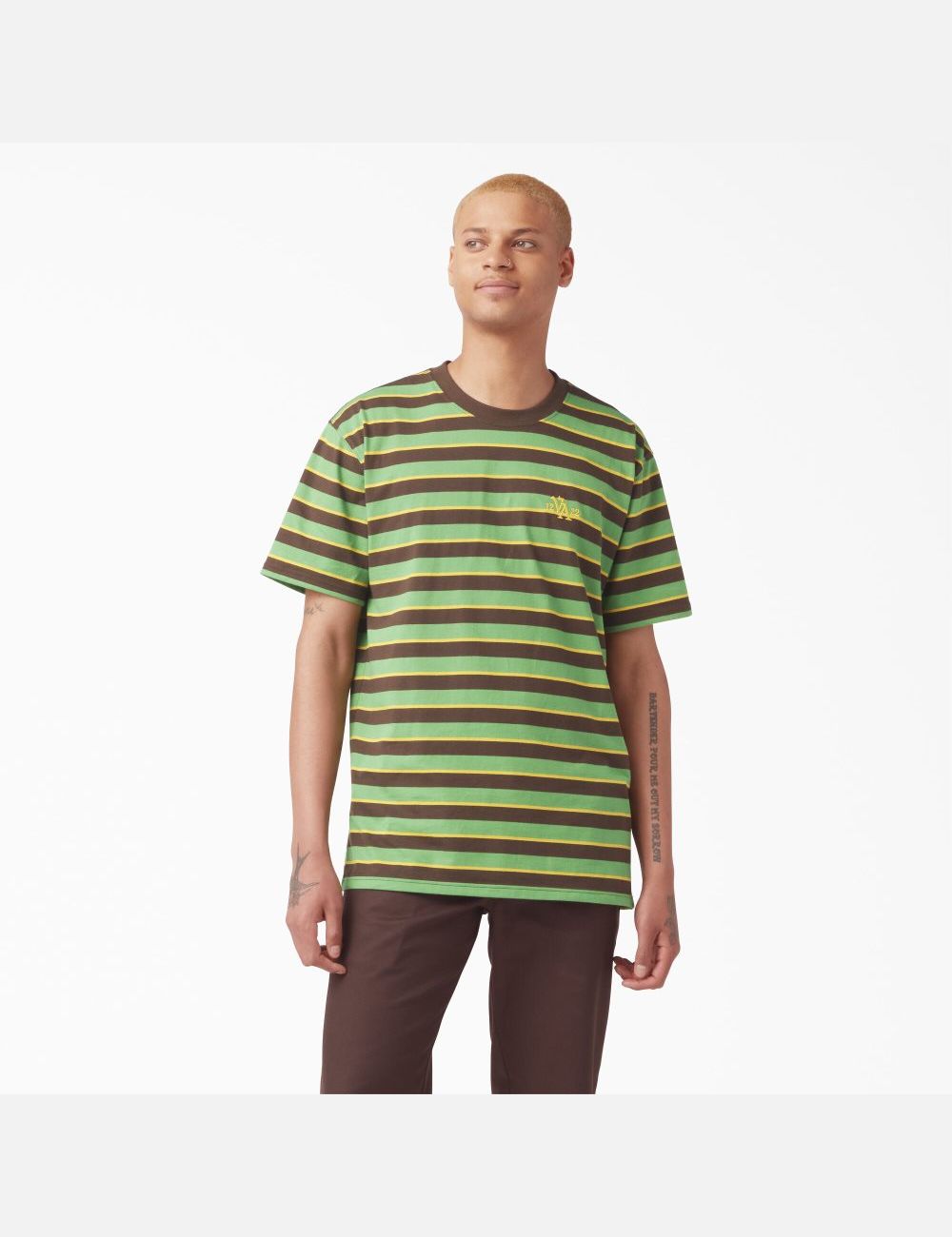 Leaf Green Stripe Dickies Vincent Alvarez Striped T-Shirts | 672IOUEVD