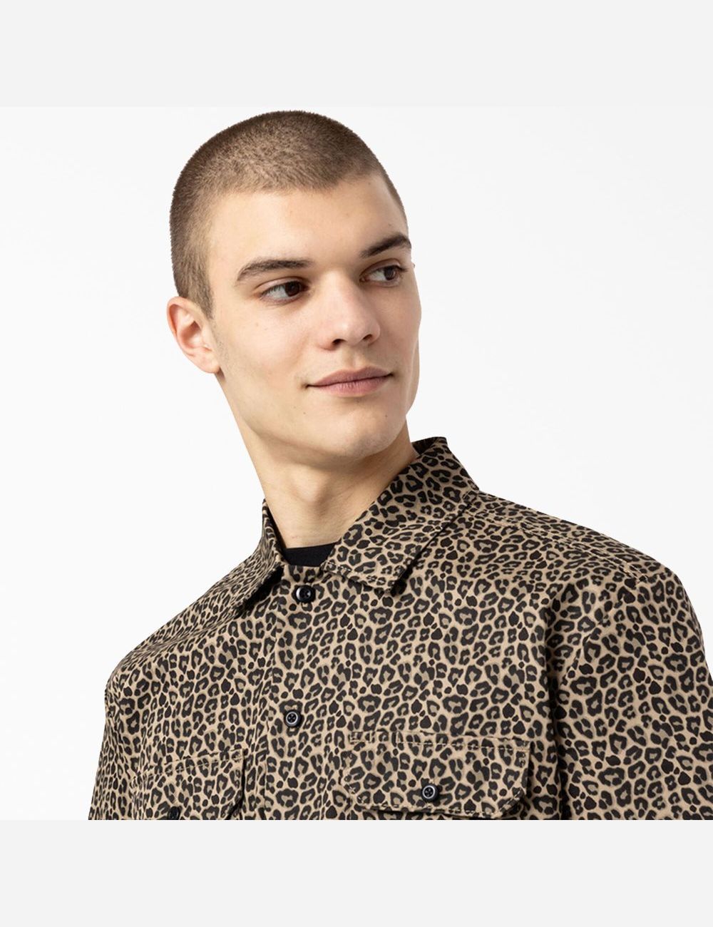 Leopard Print Dickies Silver Firs Short Sleeve Work Shirts | 158RPMIGT