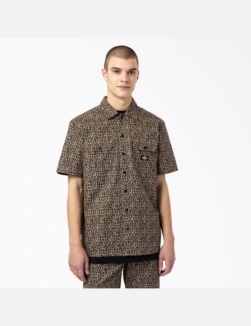 Leopard Print Dickies Silver Firs Short Sleeve Work Shirts | 158RPMIGT