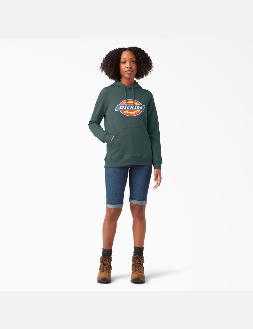 Lincoln Green Dickies Heavyweight Logo Hoodies | 673GPUARO